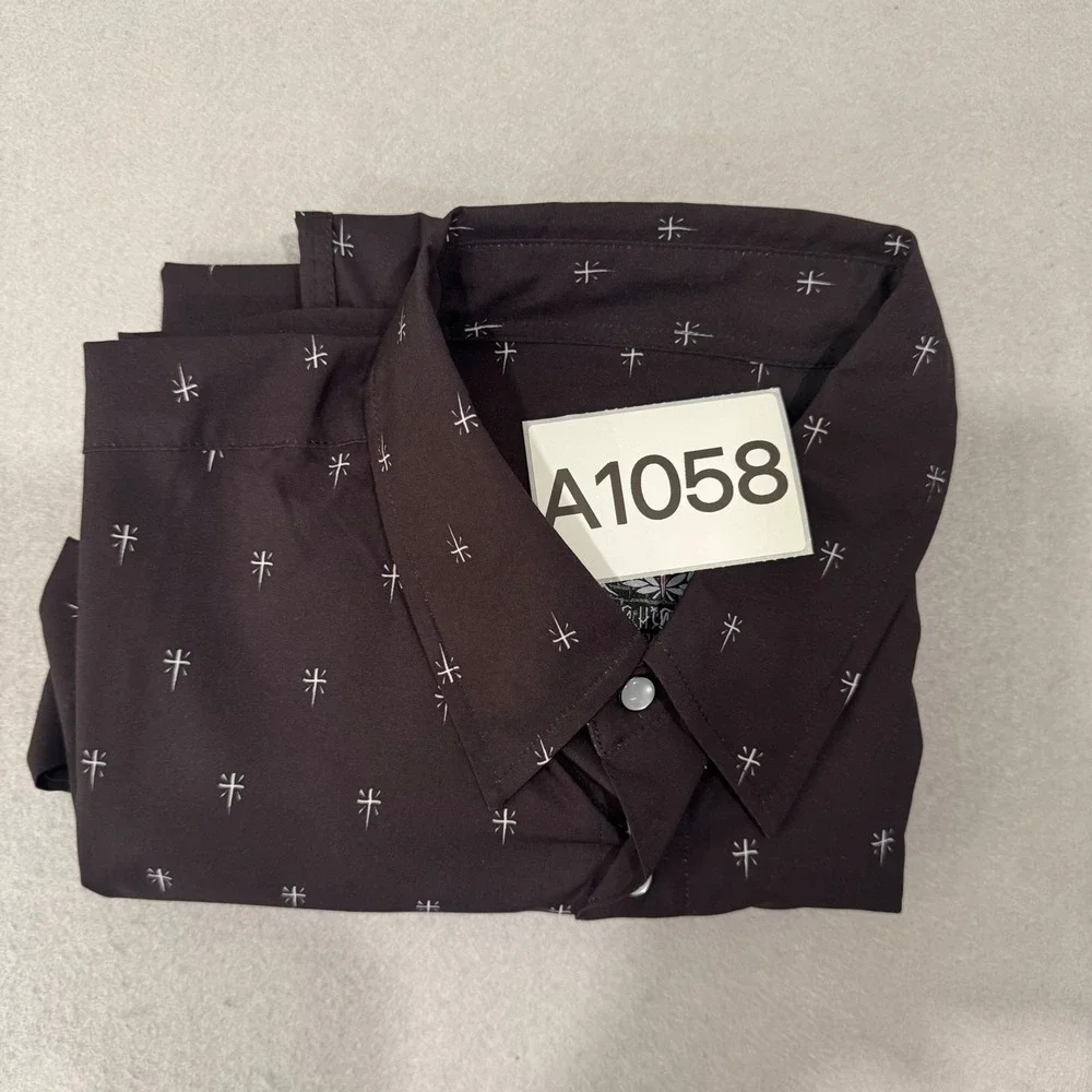 Dixxon The Historia Shirt Mens L Black Short Sleeve Cross Print Button Down